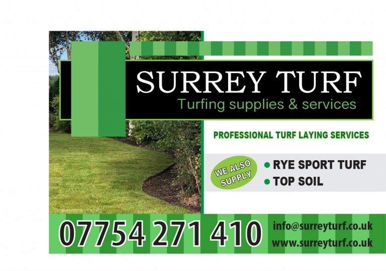 Surrey Turf business card with details.